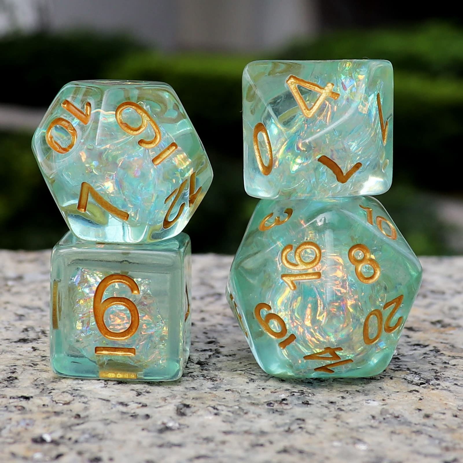 Haxtec Light Green DND Dice Set 7PCS Filled Resin Polyhedral DD Dice W/Irides...