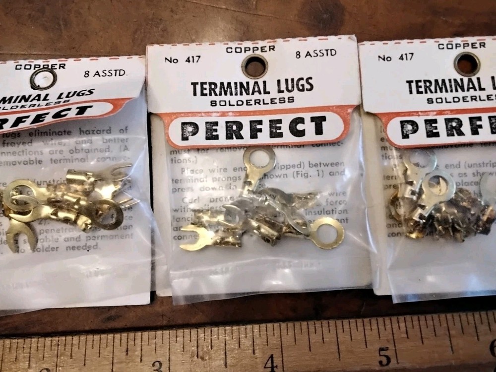 PERFECT #417 COPPER TERMINAL LUGS, ASSORTED, 3 NEW PKGS