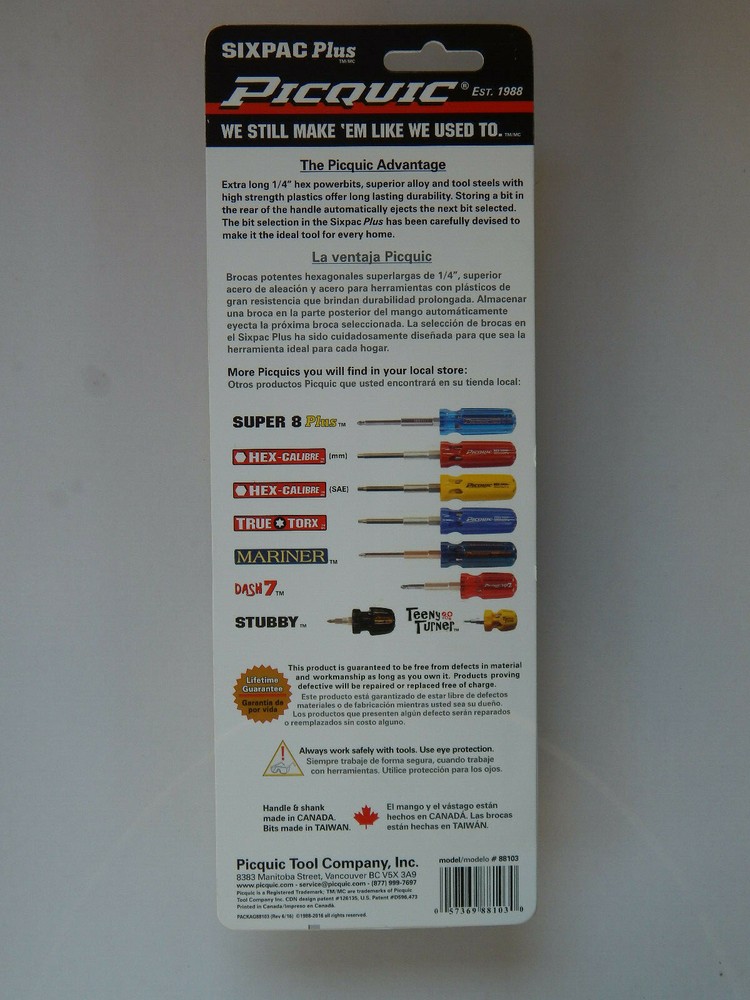 PICQUIC SIXPAC Plus Screwdriver Multi Bit w/ 7 Hex Bits - "Aquamarine"
