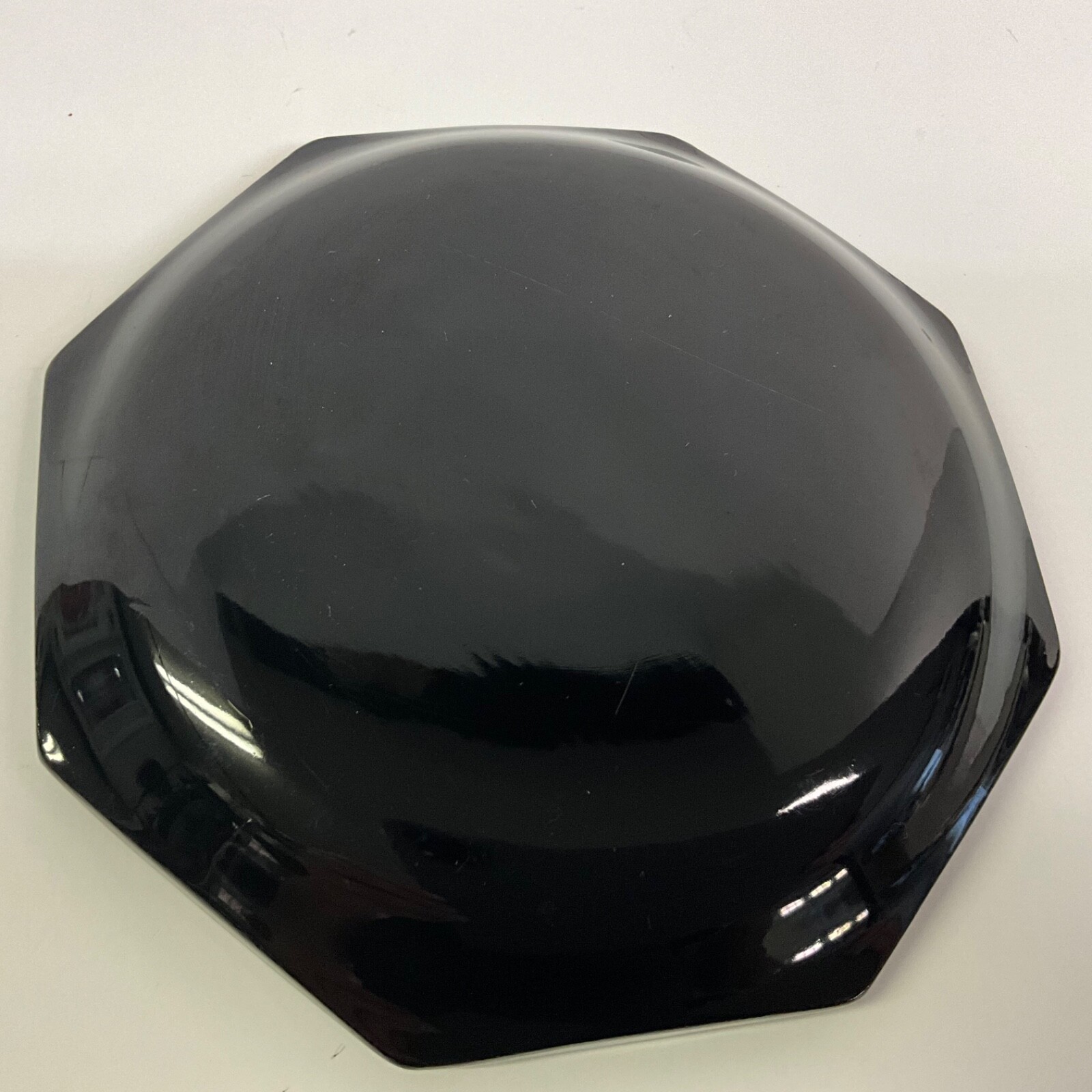 Vintage Asian Black with Red/Copper Lacquerware Octagonal Handpainted Feather 5”