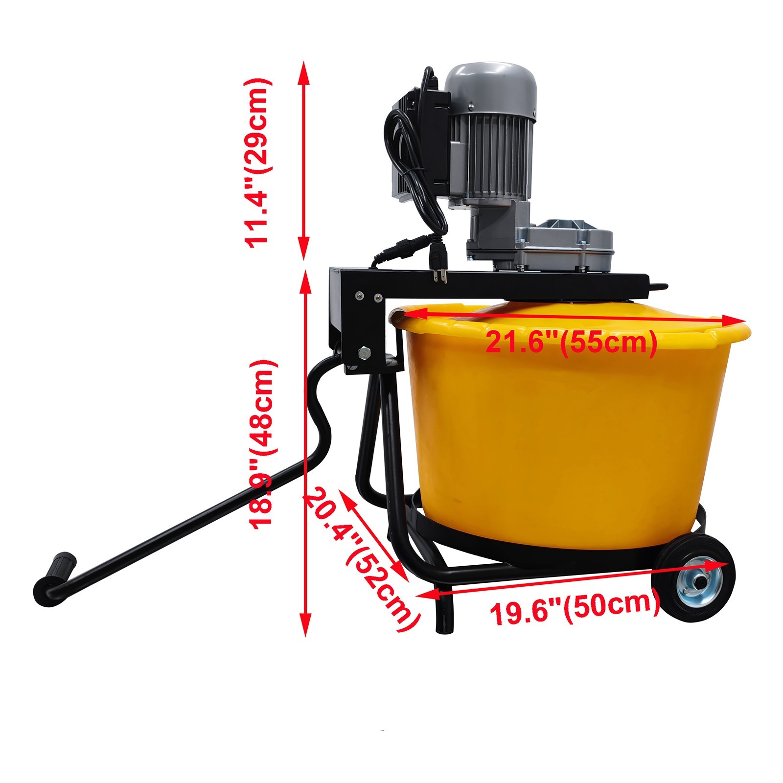 2.3 cu.ft Electric Bucket Mixer Mortar Epoxy Plaster Mixing Machine w/Wheel 375W