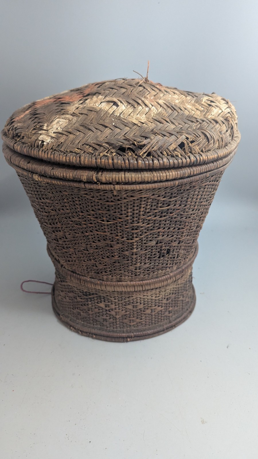 Older Dayak Borneo Rattan Lidded Basket Pedestal Rice Storage Indonesian