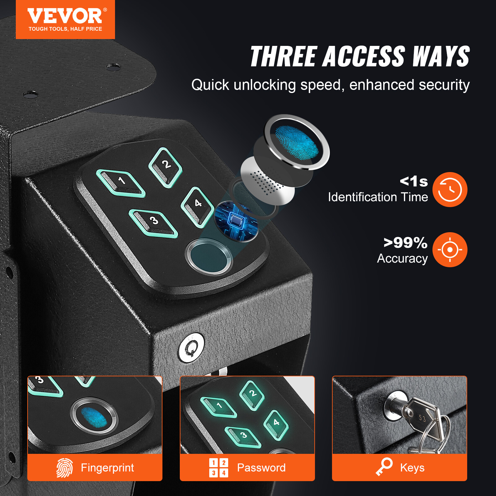 VEVOR Mounted Gun Safe for Pistols Biometric Gun Safe 3 Access Ways for 1 Pistol
