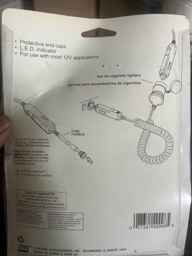 NOS Custom Accessories 12 V Adapter 9ft Cord