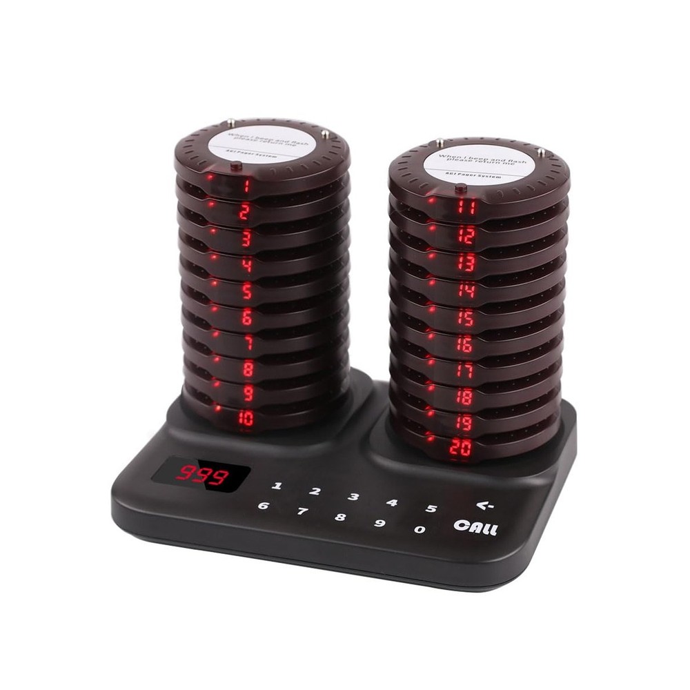 AGJ Restaurant Pager System Wireless 20 Coaster Beeper Guest Customer Queue B...