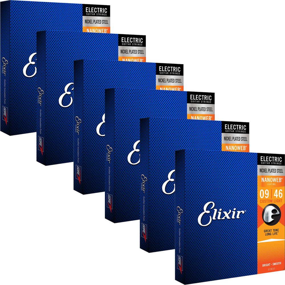 6 Sets Elixir 12027 NANOWEB Custom Light Electric Guitar Strings 9-46