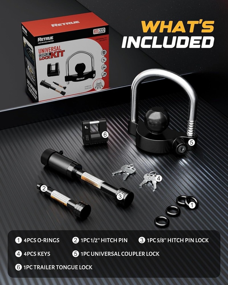 Keyed Alike Trailer Lock Set Tow & Store Lock Kit Include Universal Coupler Lock