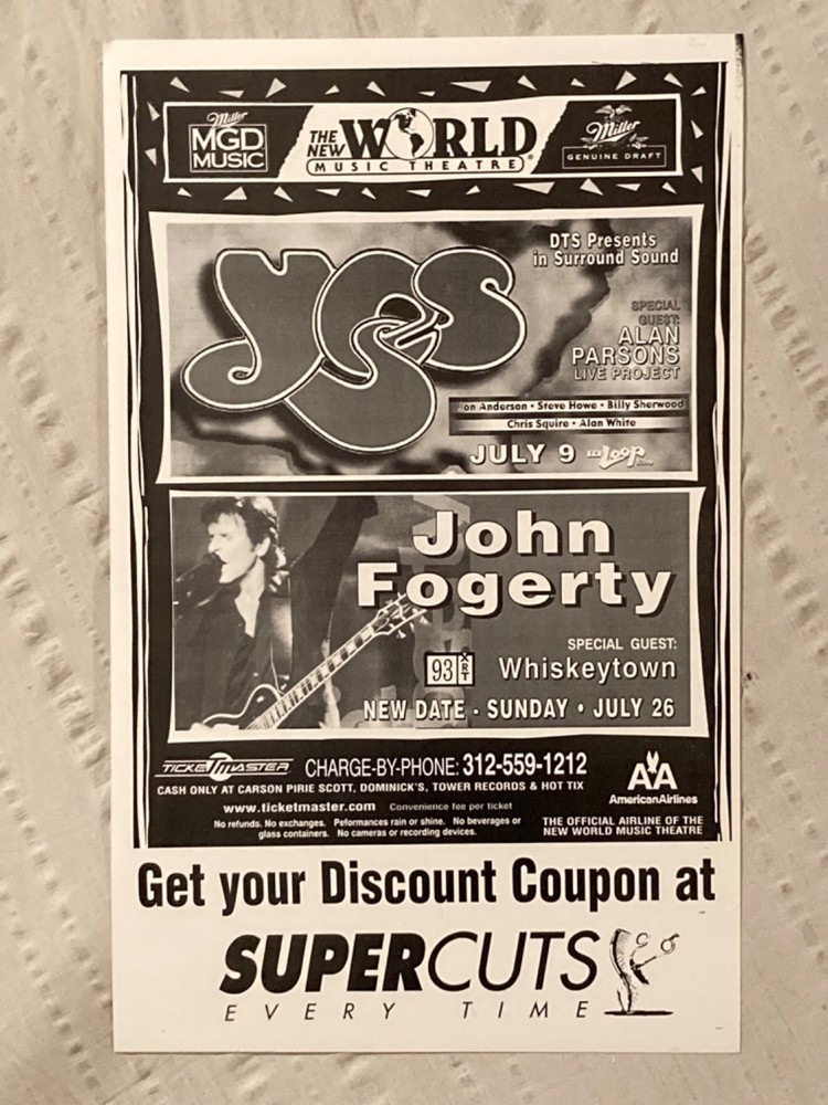 Yes 1998 Tour Poster John Fogerty Alan Parsons Project Whiskeytown Chicago