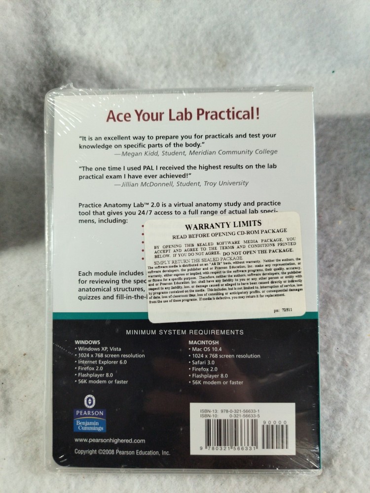 PAL : Practice Anatomy Lab Version 2.0 CD-ROM New & Sealed