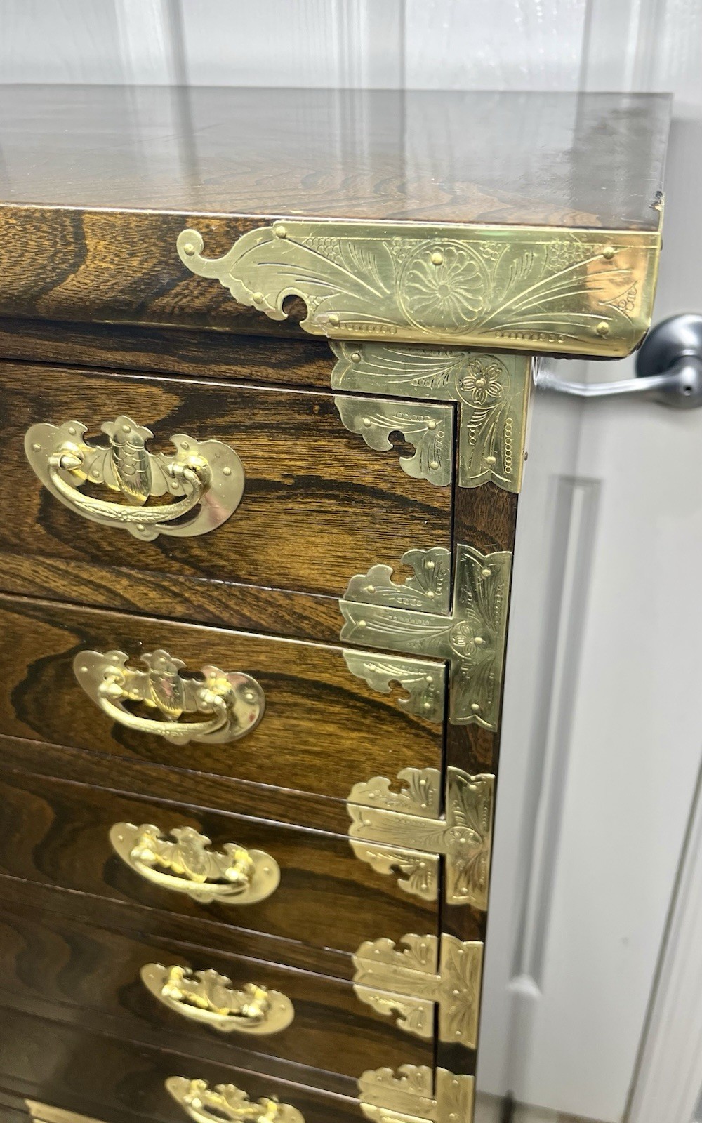 Antique 2 Piece Korean Elmwood Tansu Chest Hall Cabinet Asian Chest Of Drawers