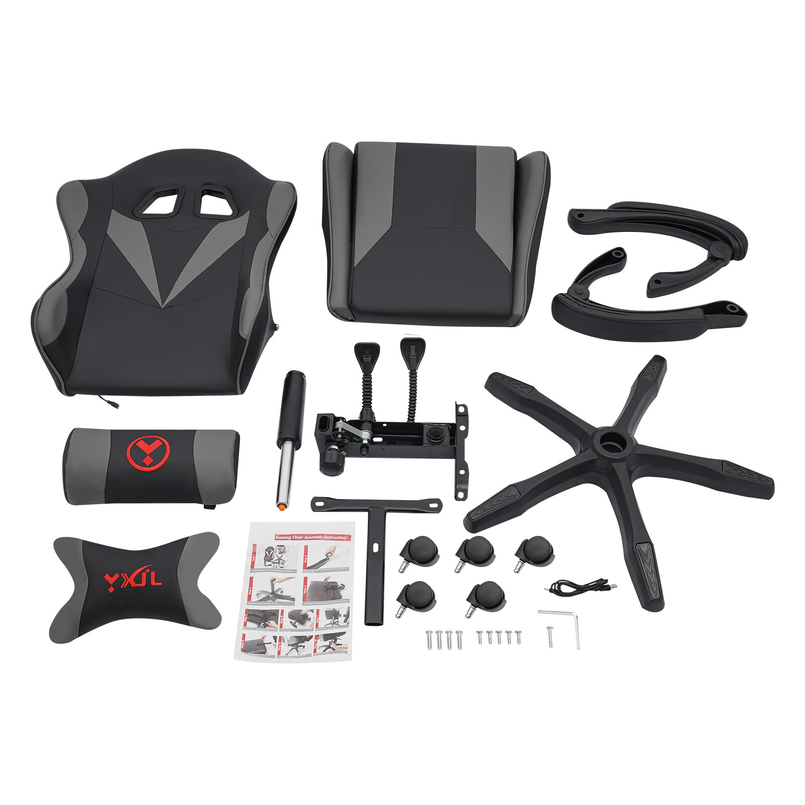 Gaming Chair Bluetooth Speaker Ergonomic Office Chair W/ Lumbar Pillow 5 Wheels