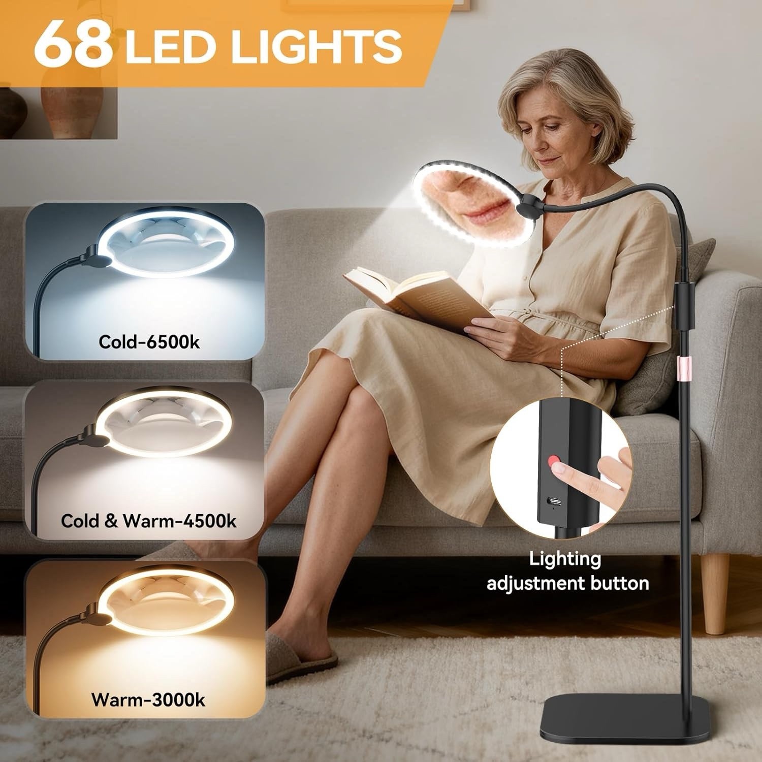 Magnifying Glass With Light And Stand, 10X Large 7'' Magnifying Glass