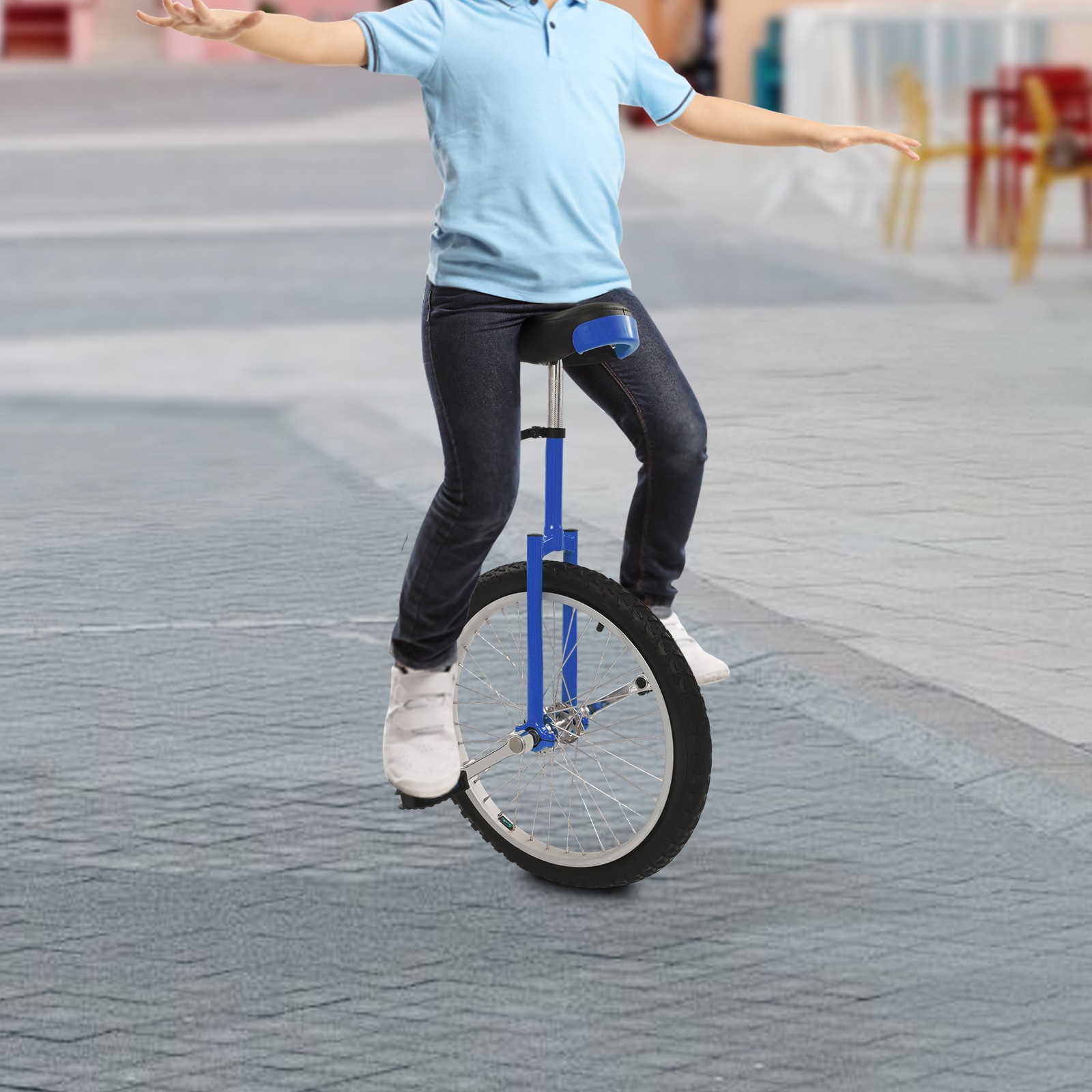 Blue 20inch Unicycle with Adjustable Height 78-90cm,Lightweight Outdoor Unicycle