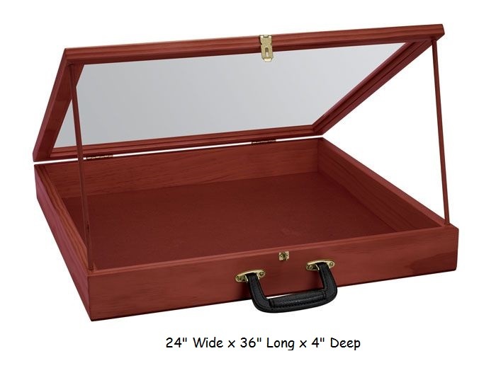 Wood Countertop Display Case View Clear Top Portable Cherry 24" x 36 x 4