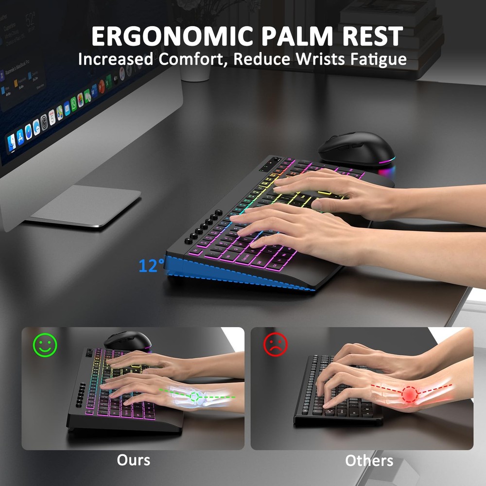 Wireless Keyboard and Mouse Combo, 9 Backlit Effects, Rechargeable 4000mAh Ba...