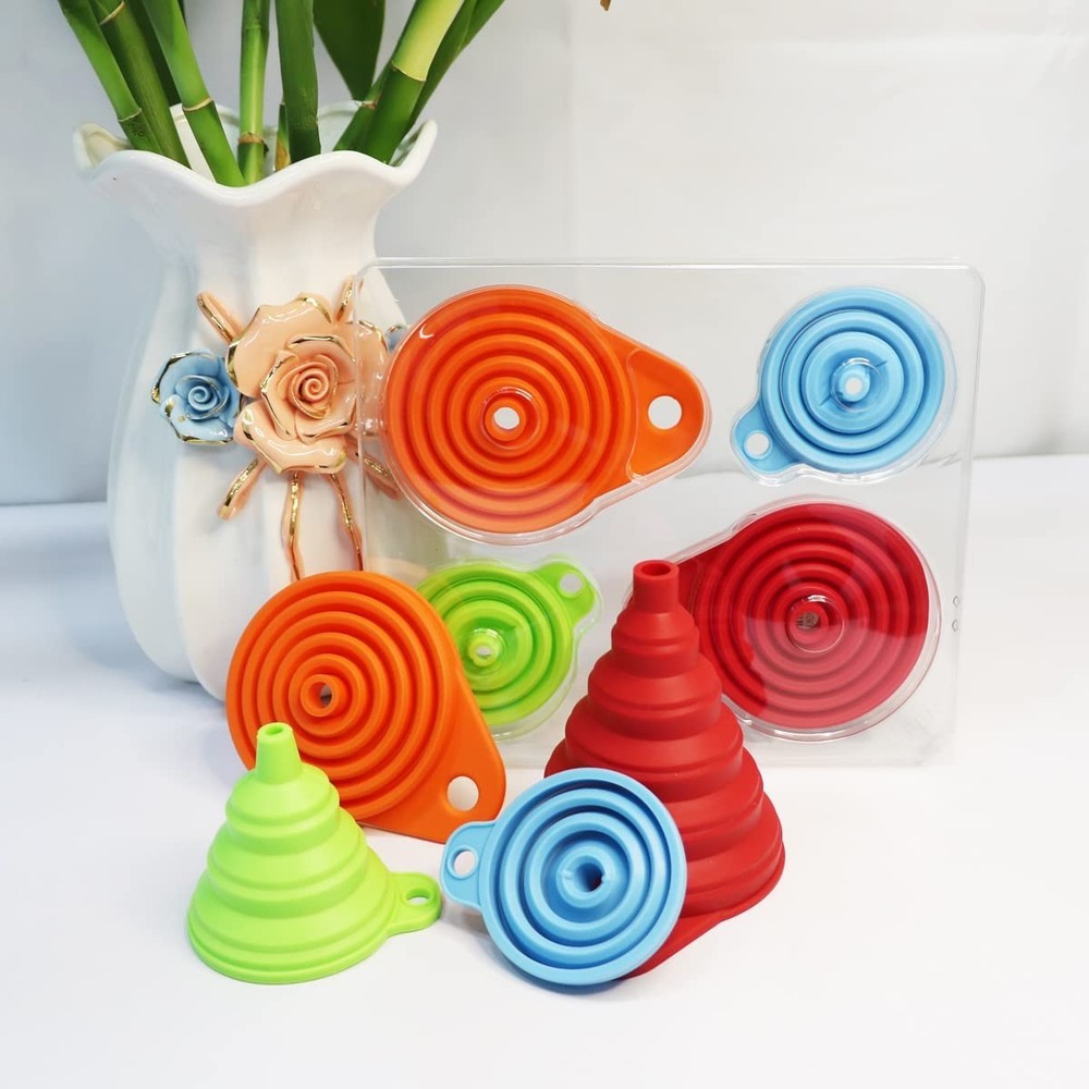 Kitchen Funnel Set 4 Pack, Small and Large-Kitchen Gadgets Accessories Foldable.