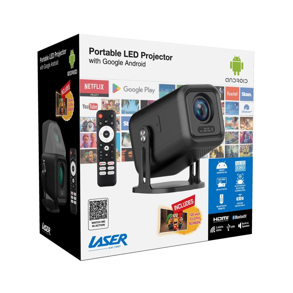 Laser 1080p Android 13 Smart Projector Auto Focus 210 Tilt