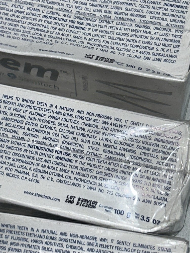 4 Sealed Orastem Fluoride Free Toothpaste 3.5 Oz, Damaged Packaging