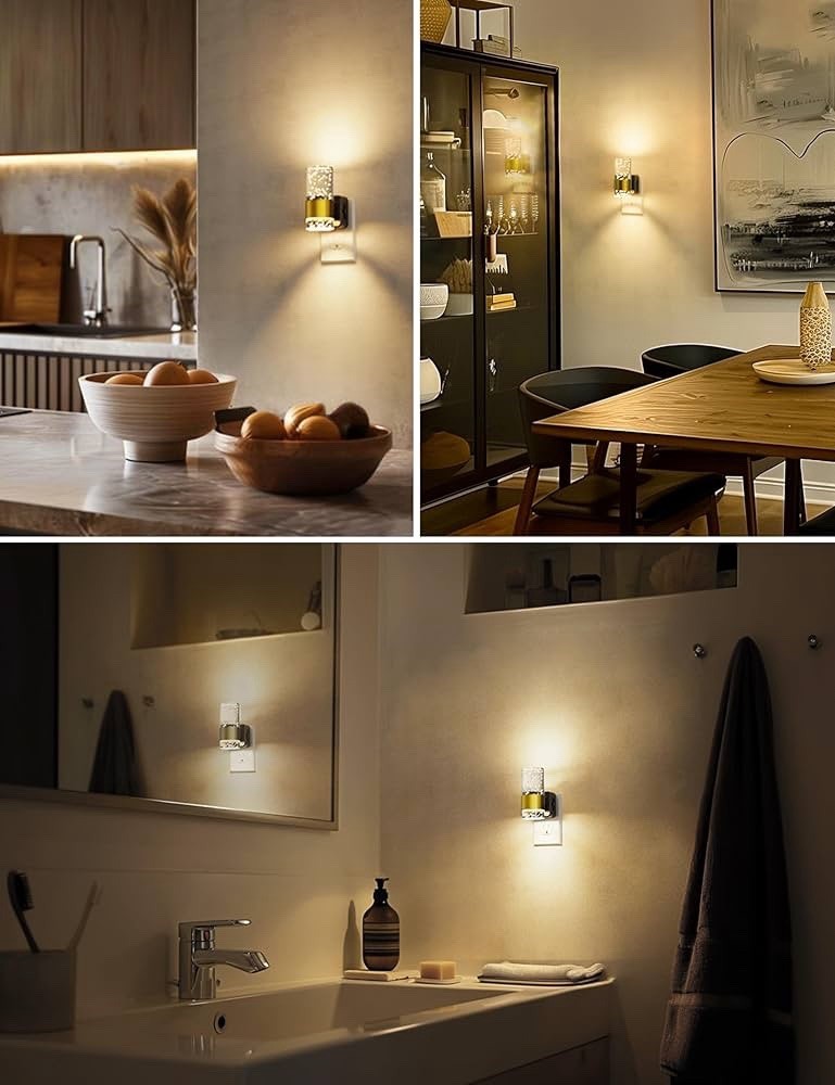 L LOHAS LED Night Light,Dimmable Lights Plug 2 Pack, Gold Ring-3000K