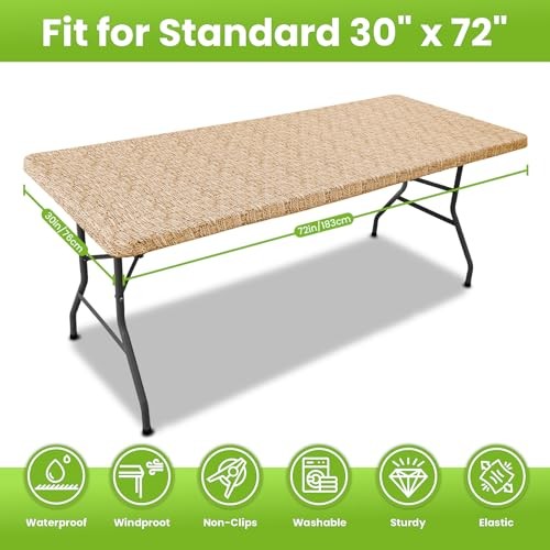 Spandex Fitted Tablecloth for 6 Foot Rectangle 72" x 30" (Rectangular) Beige