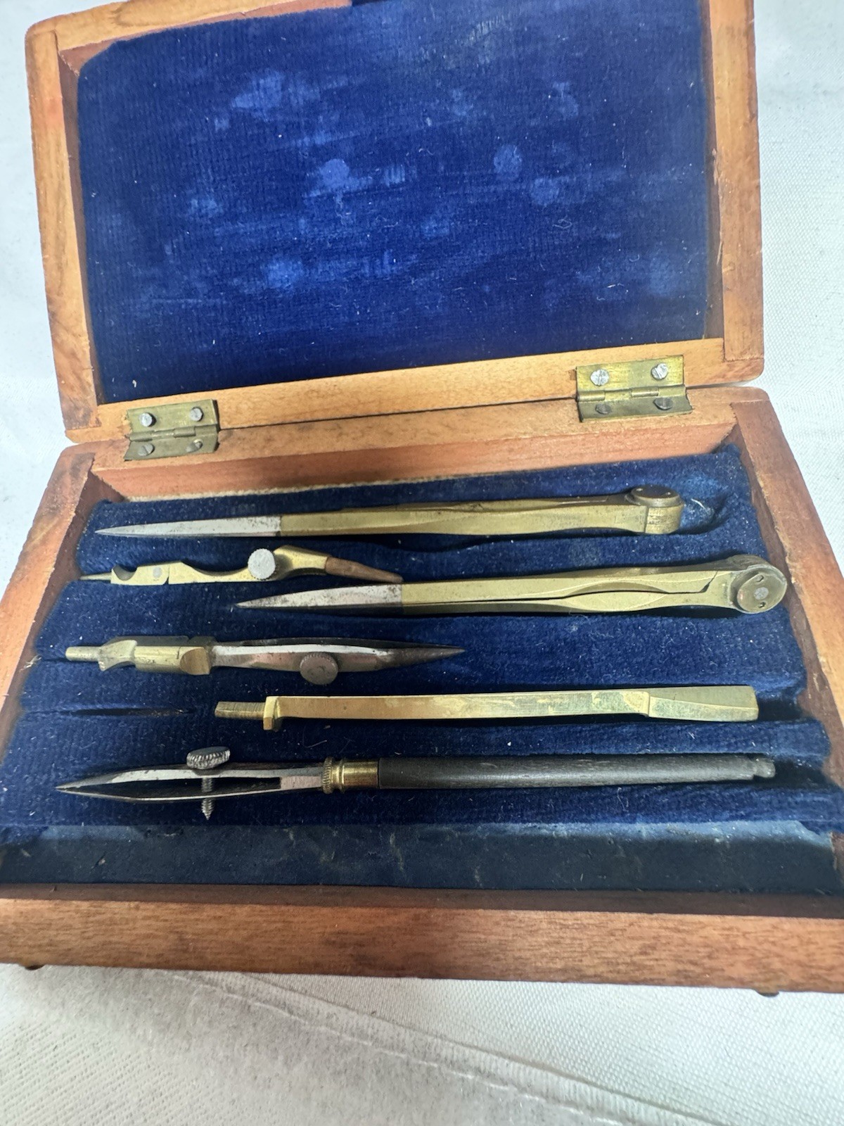 Antique late 1800s Drafting Set in Refinished Wooden Box.