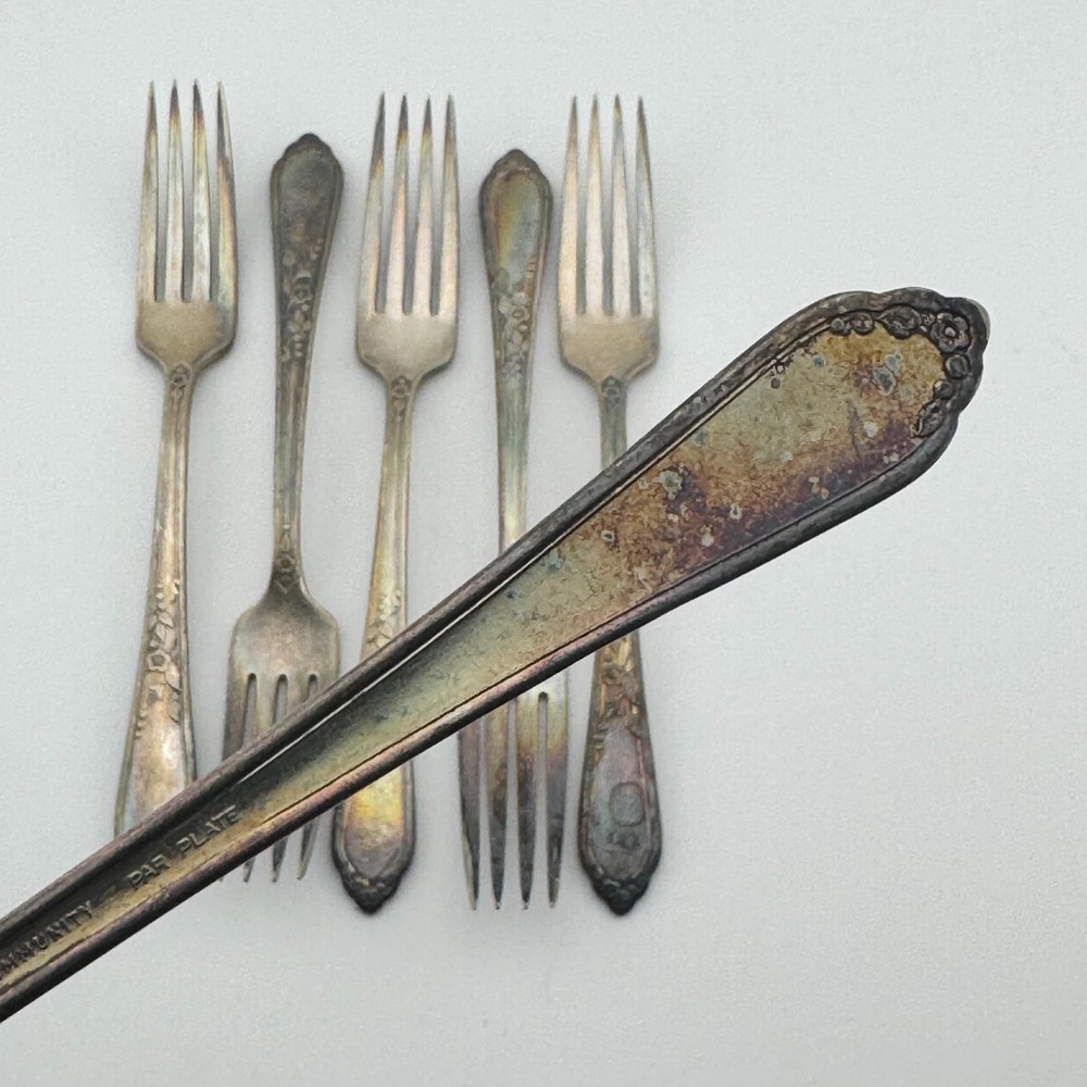 6 Oneida Par Plate Camille Pattern Dinner Forks Silverplate Floral Flatware