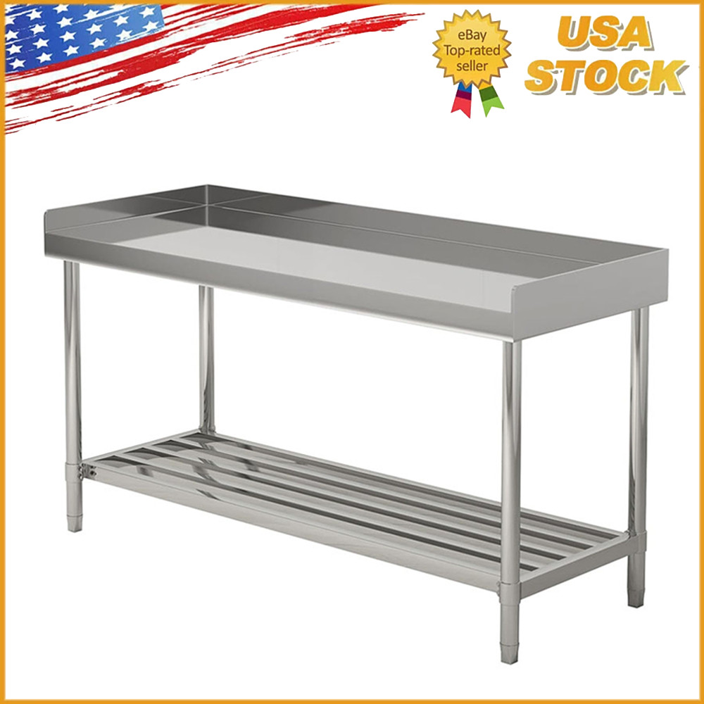 48'' x 24'' Stainless Steel Table for Prep & Work with Backsplash for Kitchen