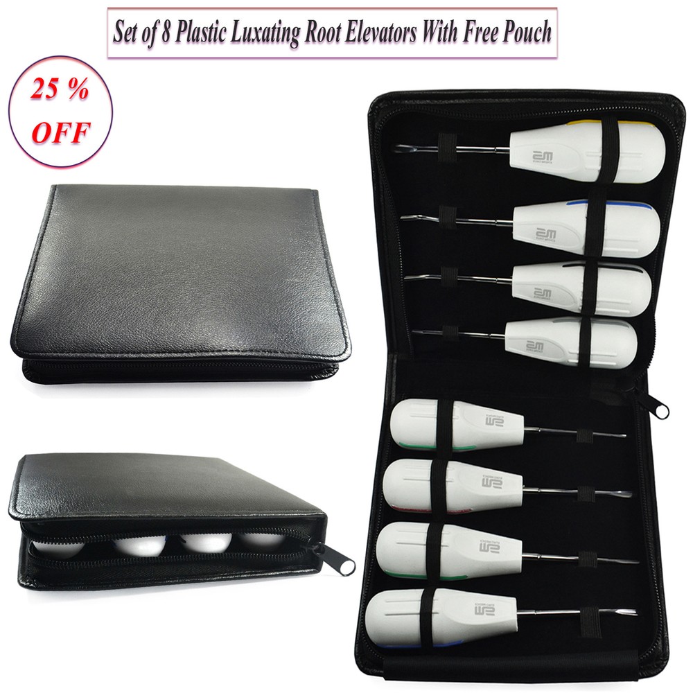 8Pcs Surgical Luxating Tooth Extracting Root Surgery Elevators With Black Pouch