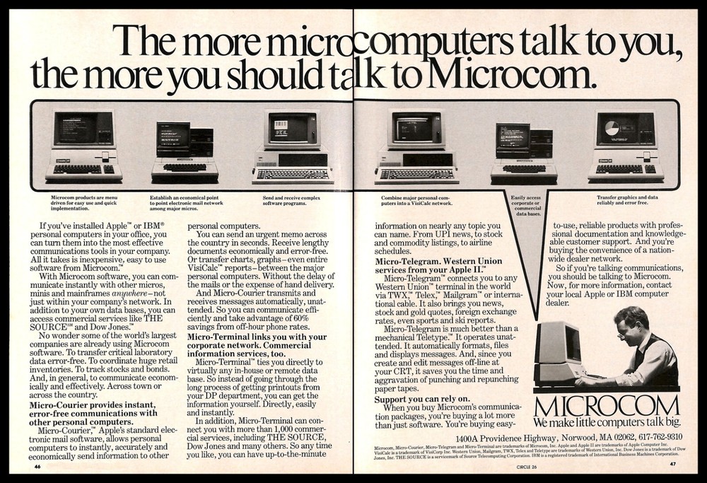 1982 Microcom Modems Software PRINT AD Retro Computers PC Communication