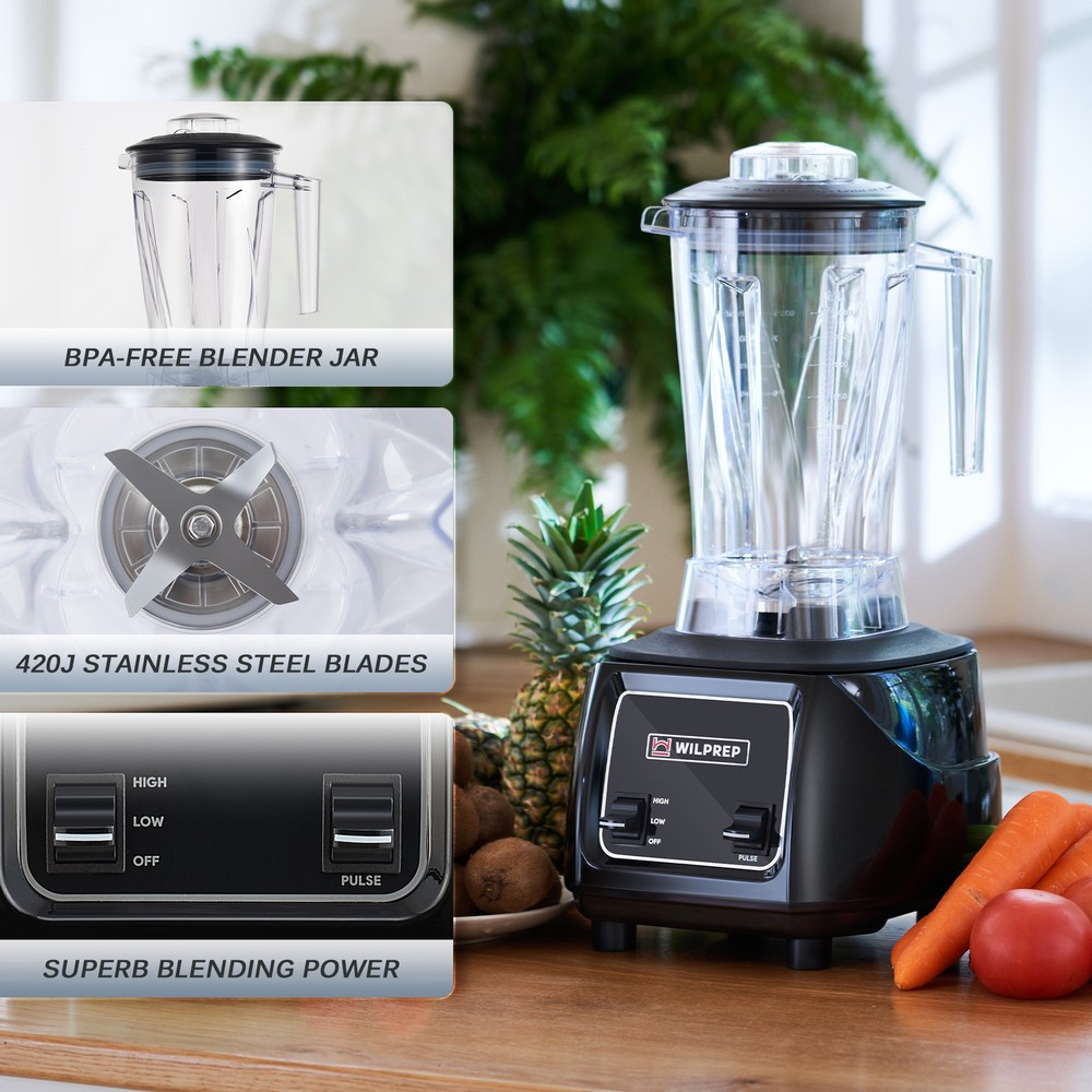 WILPREP Commercial Blender 3.5HP Toggle Switch Adjustable-Speed 64oz Tritan Jar