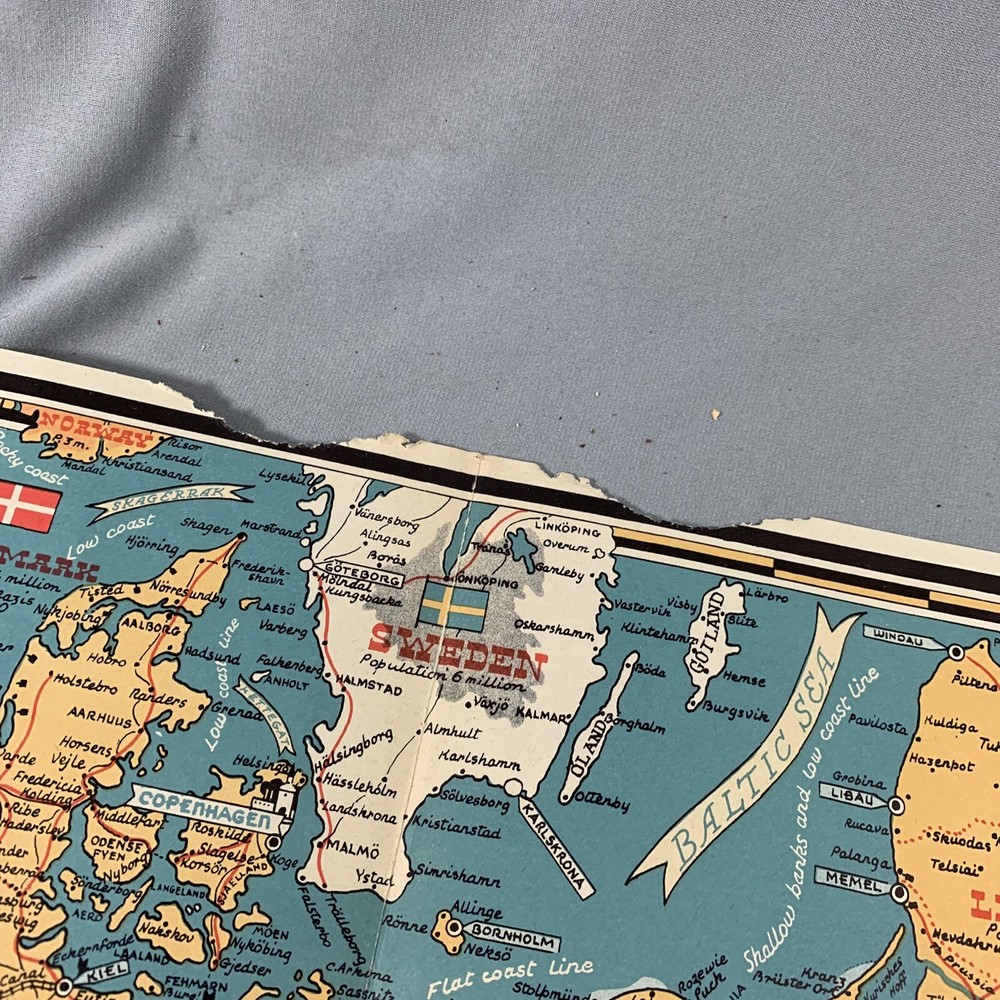 Vtg WWII War Map Invasion Dated Events