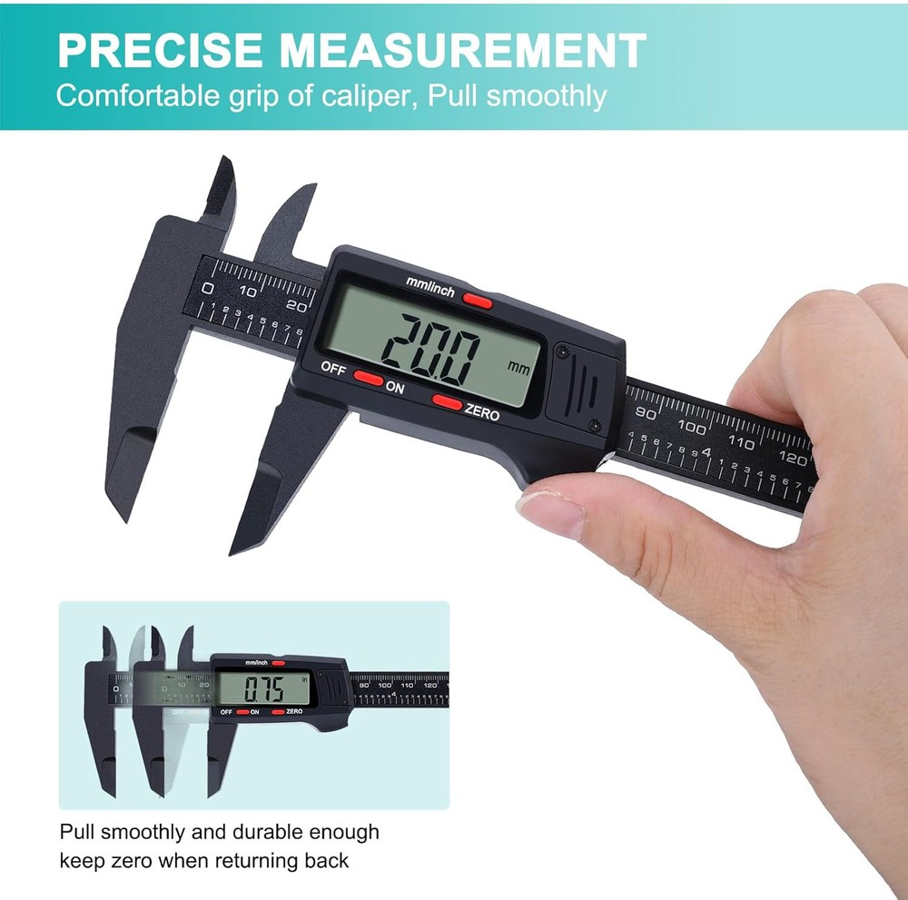 Kynup Digital Caliper, Caliper Measuring Tool with LCD 6" Plastic, Black