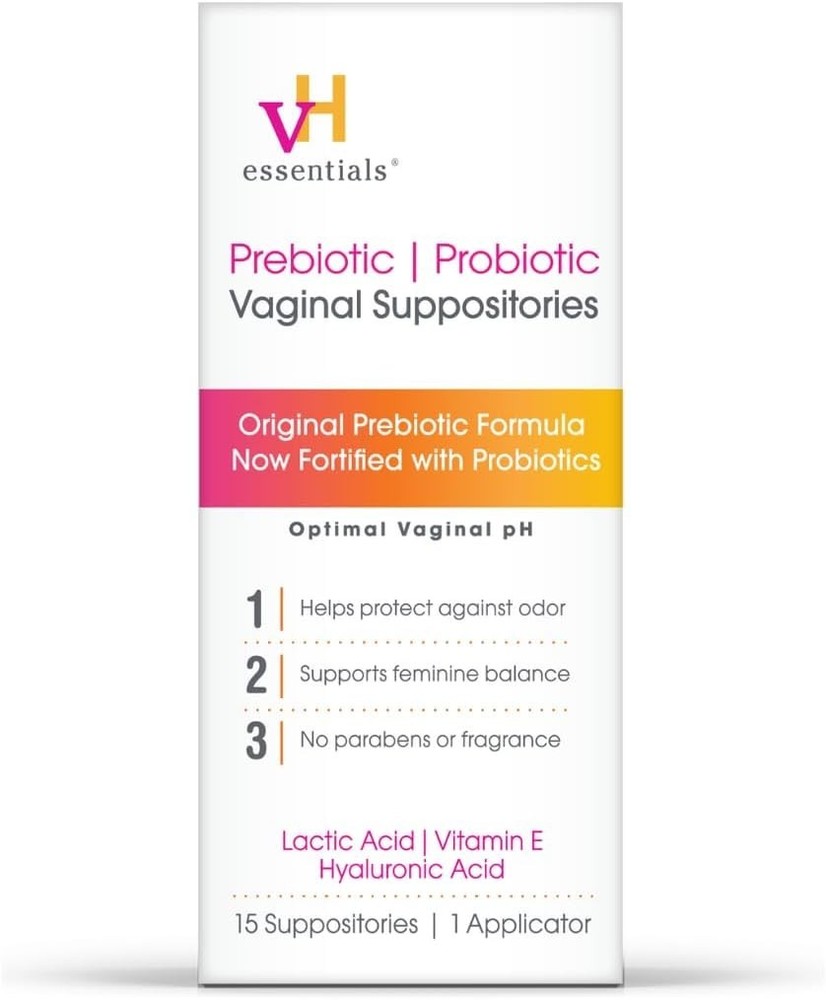 vH essentials Prebiotic pH Balanced Vaginal Suppositories – 15 Count