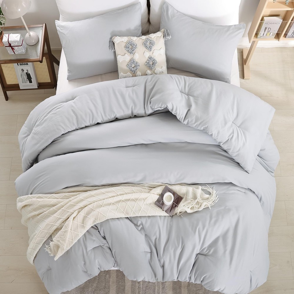 weigelia Full Size Comforter Modern Light Grey 3PCS Microfiber Bed Full,
