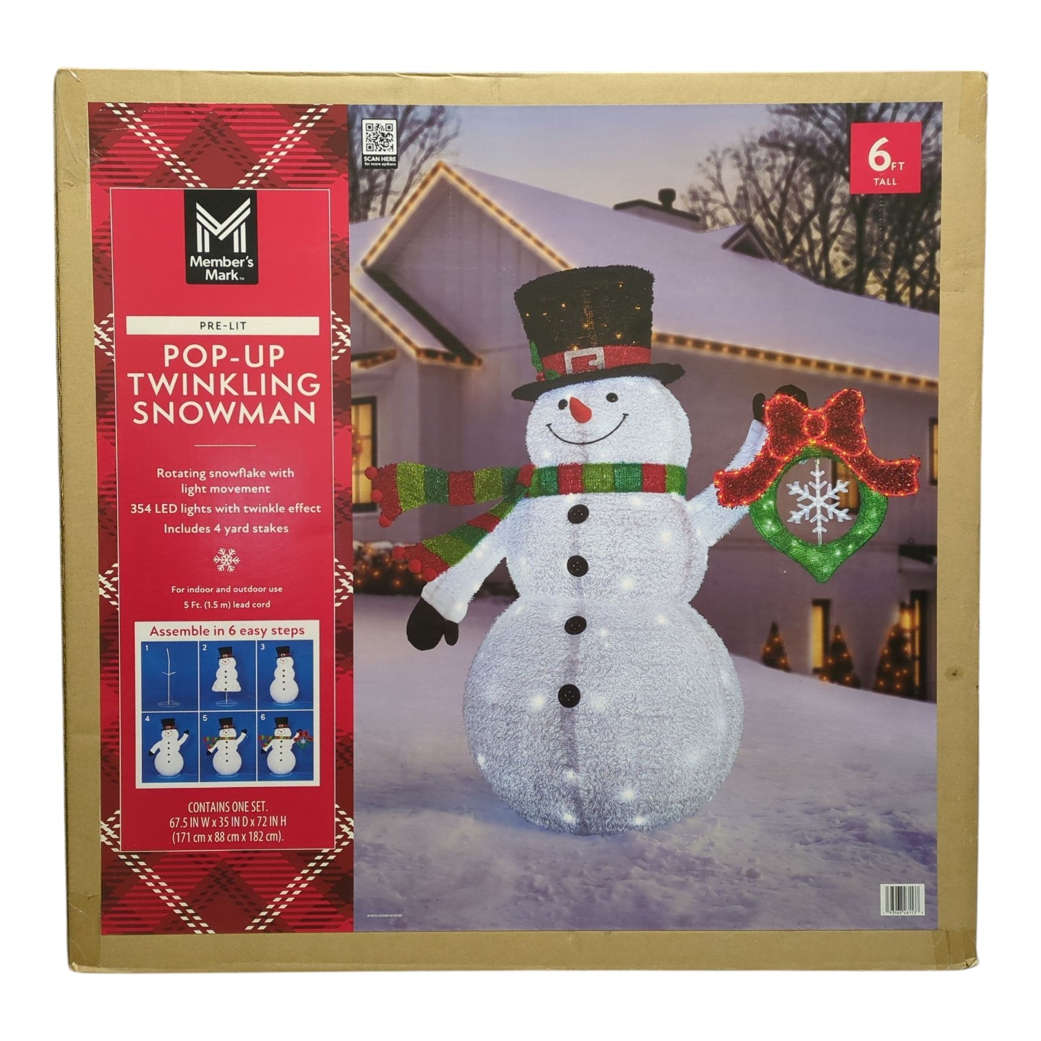 Member's Mark 6' LED Pre-Lit Pop-up Twinkling Snowman