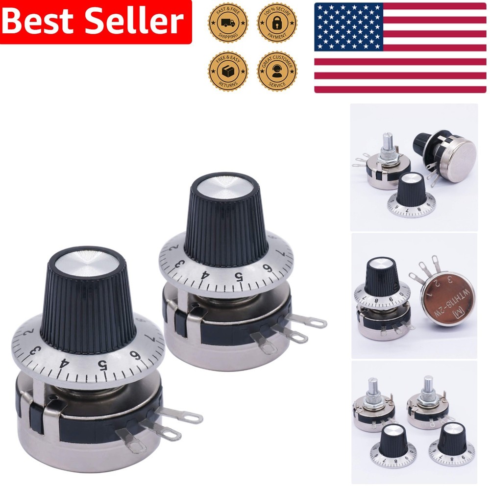 2-Pack 1K Ohm Single Turn Rotary Carbon Potentiometer & Knobs for Electronics