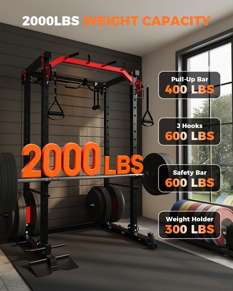 Power Cage Power Rack W/ Cable Crossover System 2000LBS Squat Rack LAT Pull Down