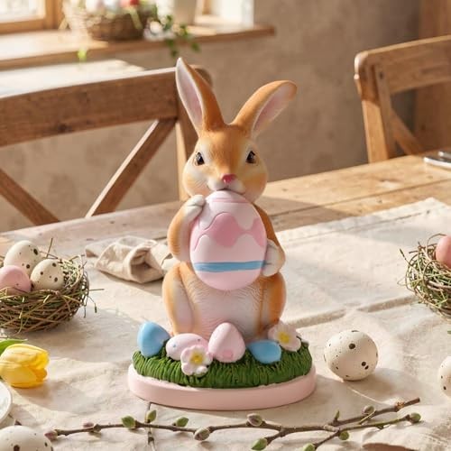 Cute Bunny Figurine Decor - 7.8 Inch Resin Rabbit Statue for Kids Room, Brown