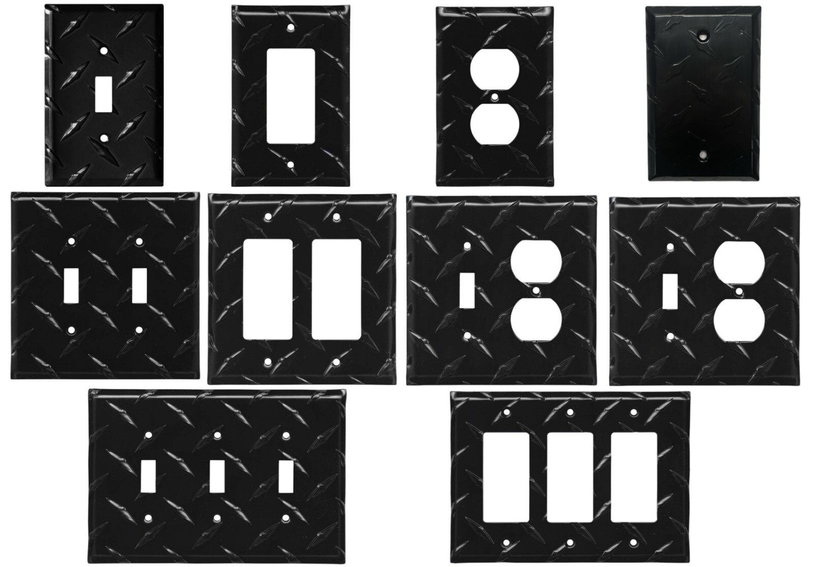 Diamond Plate BLACK Aluminum Wall Switch Plate Outlet Cover Toggle Rocker Garage