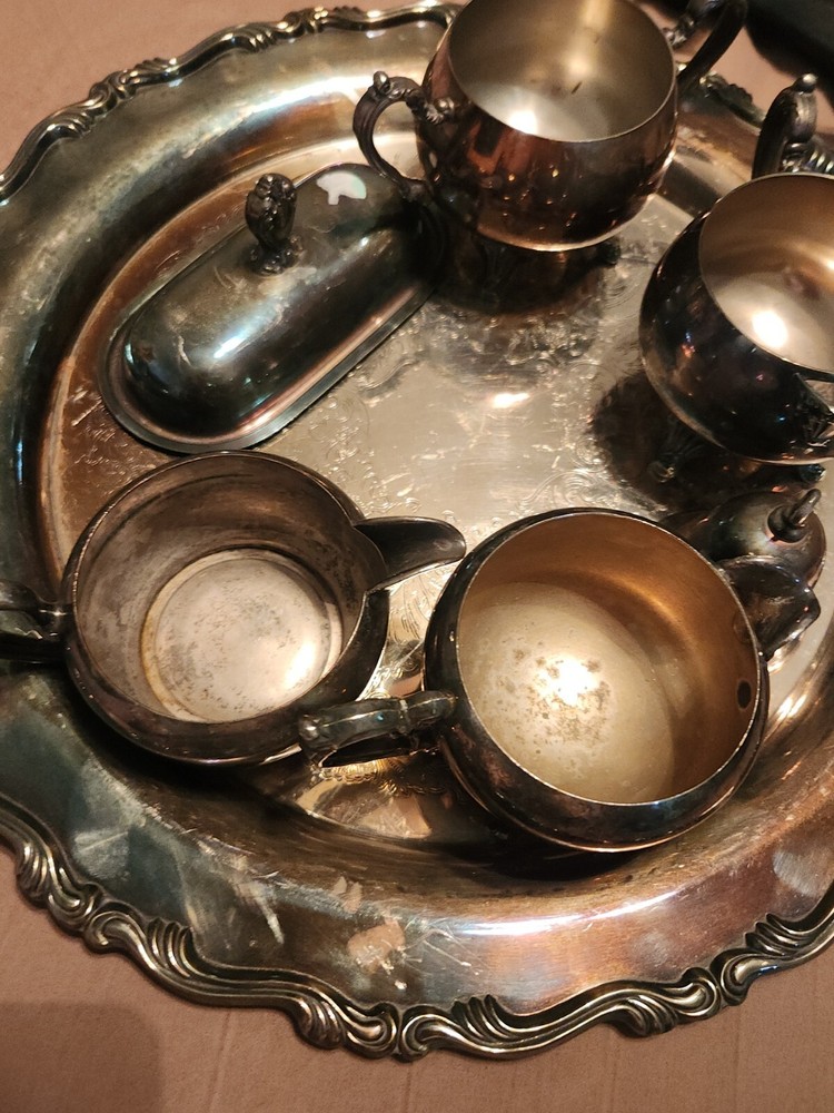 Vintage Set of Eight Georgian Style Oneida Tea Set Silver Plate With Timer