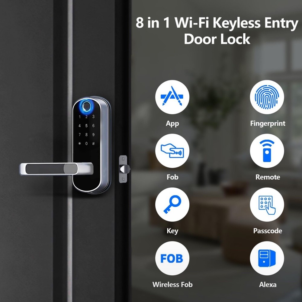 Keyless Fingerprint Smart Door Lock with Code Passcode & Door Handle App Control