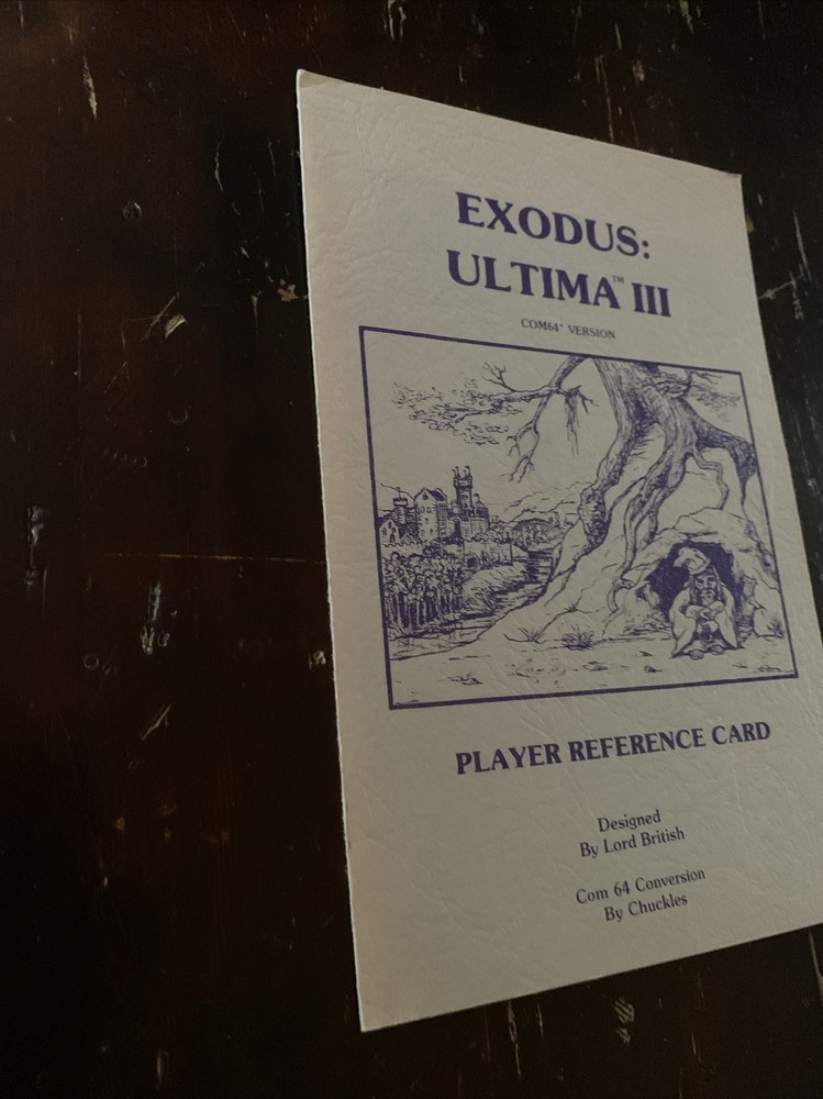 Ultima III Exodus Player Reference Card Only For Commodore 64