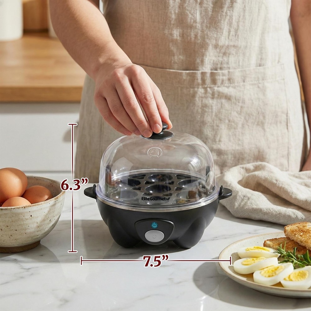 EGC007B# Rapid Egg Cooker, 7 EasyToPeel, Hard, Medium, Soft Boiled Eggs, Poac...