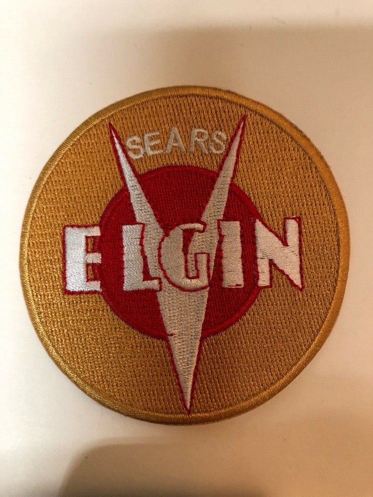 ELGIN BICYCLE PATCH BICYCLE HEADBADGE patch SEW ON - IRON ON. MINT ELGIN LOGO
