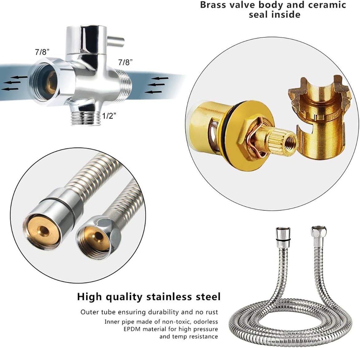 Toilet Shattaf Adapter Hose Bidet Spray Stainless Steel Handheld Shower Head US