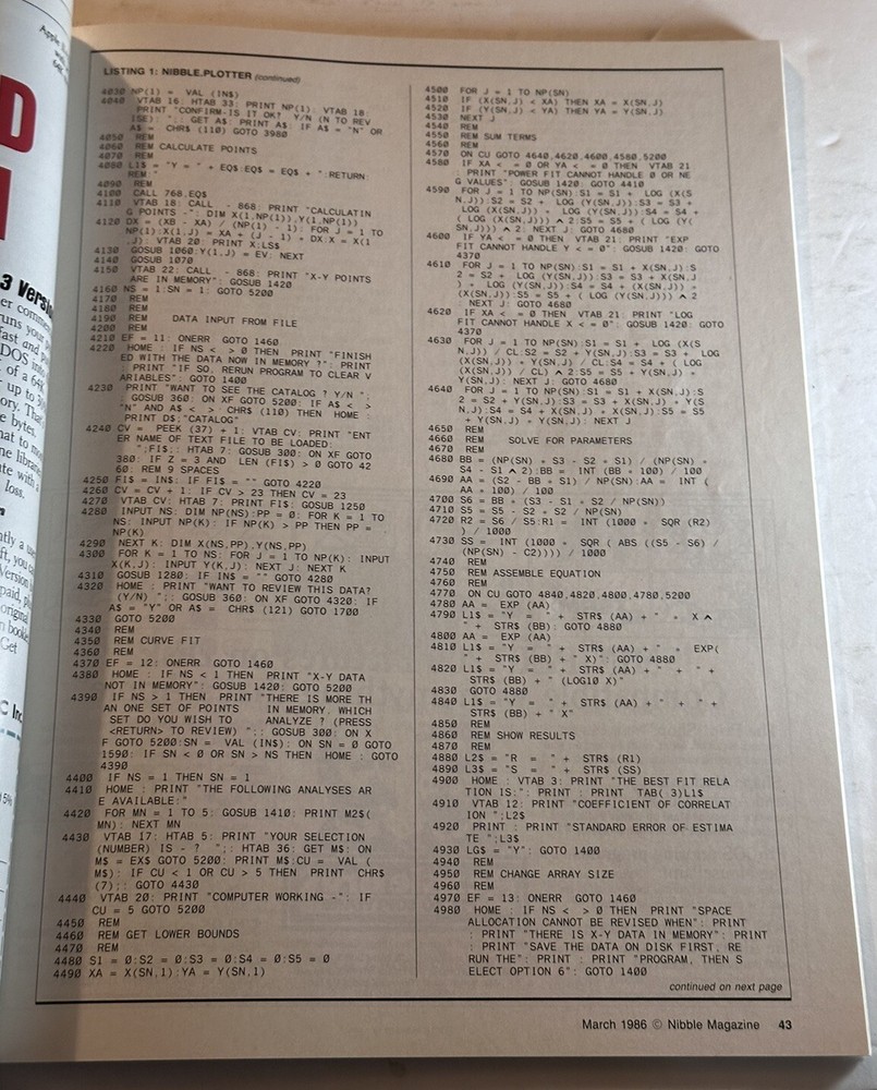 March 1986 Nibble Magazine Super Plotter Mr. Ed. ProDOS Keyboard Buffer Vintage