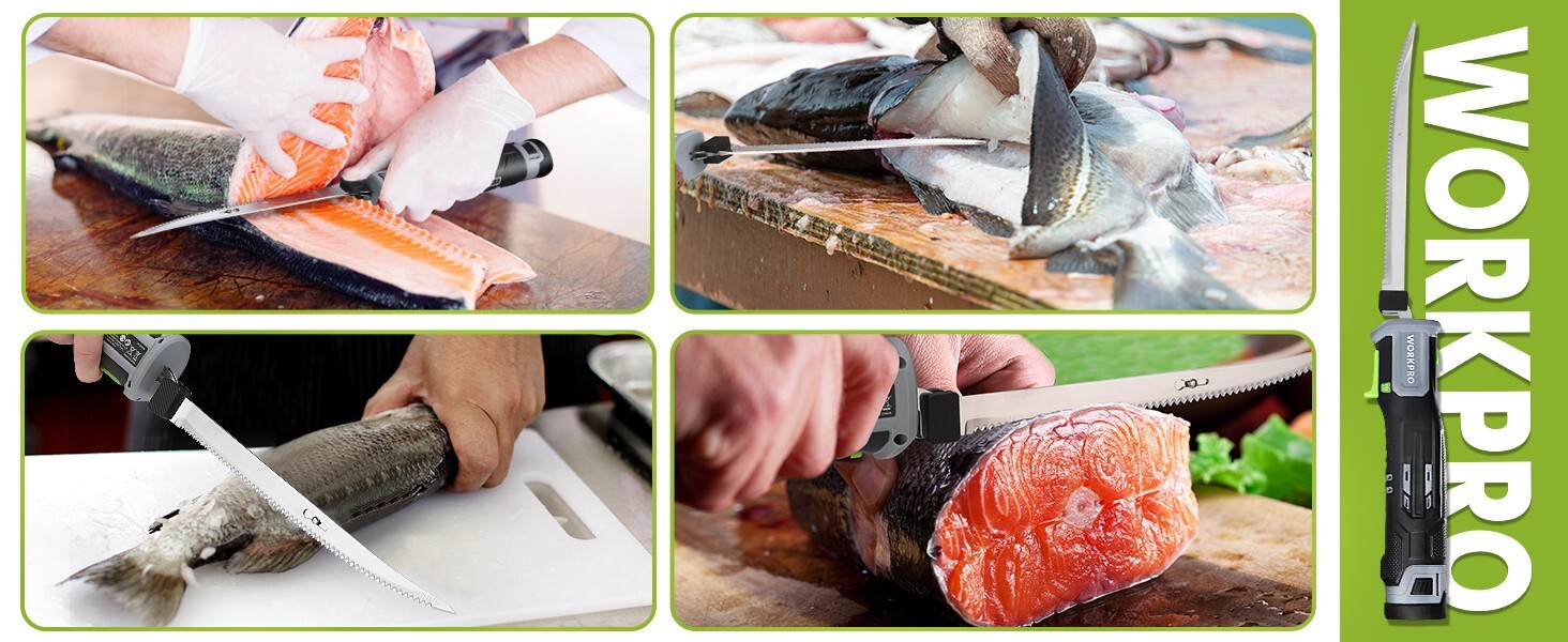 WORKPRO 12V Cordless Electric Fillet Knife with 8'' and 10'' Razor-Sharp Blades