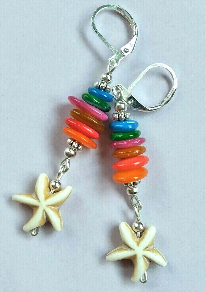 SHELL CHIPS Howlite STARFISH dangle earring SP LEVERBACK artisan