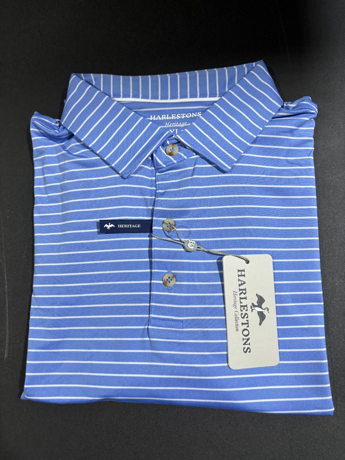 Harlestons The Anson men's marine blue polo shirt small