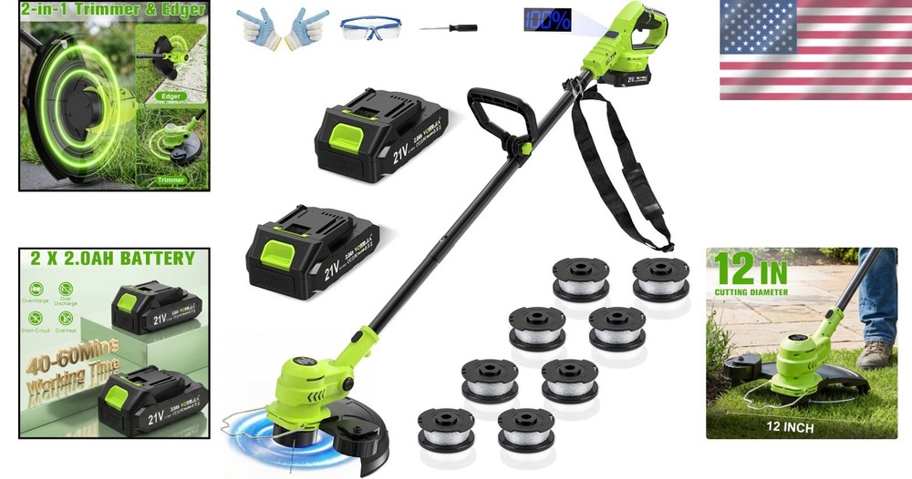 21V Battery Weed Eater & String Trimmer with Wheeled Edger
